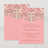 Elegante Perzik Koraal Eerste Communie Kaart (Voorkant / Achterkant)