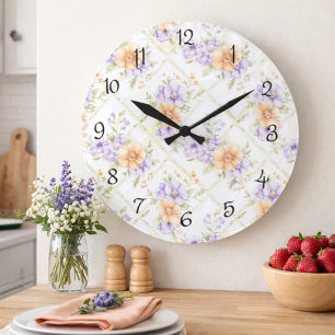 Elegante Perzik Lavendel Lente Cottagecore Keuken Vierkante Klok