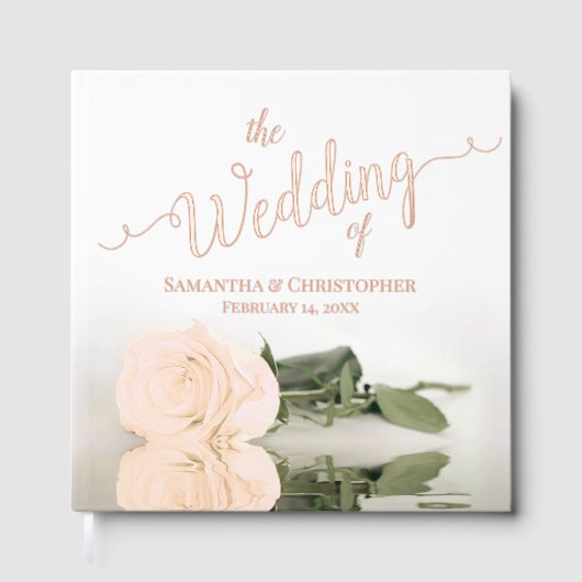 Elegante Perzik Licht Sinaasappel Roos Grote bruil Gastenboek (Voorkant)