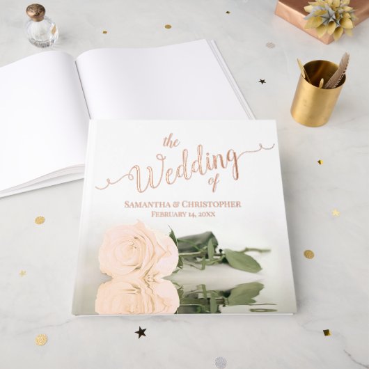 Elegante Perzik Licht Sinaasappel Roos Grote bruil Gastenboek (Voorkant open)