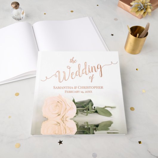 Elegante Perzik Licht Sinaasappel Roos Grote bruil Gastenboek (Voorkant open)