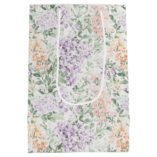 Elegante perzik lila lavendel bloemige bruidsdouch medium cadeauzakje (Achterkant)