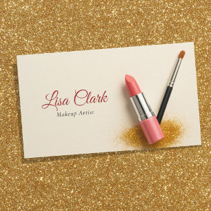 Elegante perzik lippenstift goud glitters make-up visitekaartje