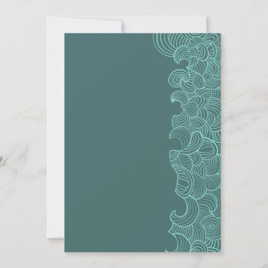 Elegante perzik lotus op Blauwgroen bruiloft uitno Kaart (Achterkant)