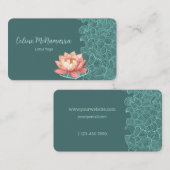 Elegante perzik lotus op Blauwgroen Visitekaartje (Voorkant / Achterkant)
