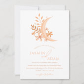 Elegante Perzik Maan Monogram Huwelijk Kaart (Voorkant)