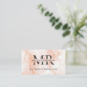 Elegante perzik marmer textuur monogram en QR-code Visitekaartje (Staand voorkant)