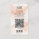 Elegante perzik marmer textuur monogram en QR-code Visitekaartje (Achterkant)