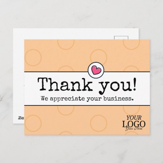 Elegante perzik met hart bedrijf Dank u Briefkaart (Voorkant / Achterkant)