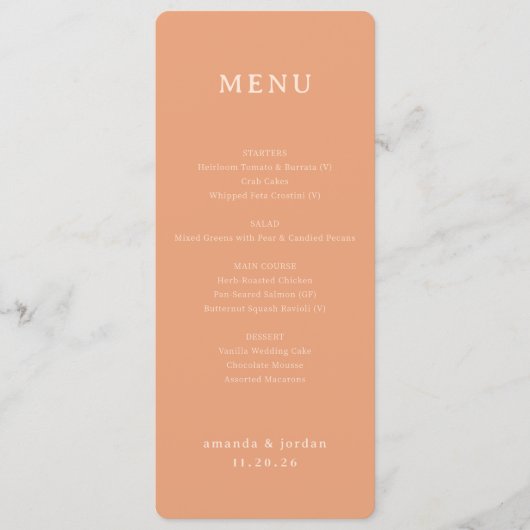 Elegante Perzik Minimalistisch Menu (Voorkant)