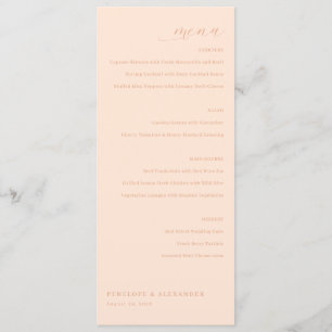 Elegante Perzik Minimalistisch Trouwmenu Menu