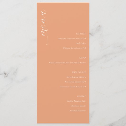 Elegante Perzik Minimalistisch Trouwmenu Menu (Voorkant)
