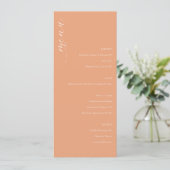 Elegante Perzik Minimalistisch Trouwmenu Menu (Staand voorkant)