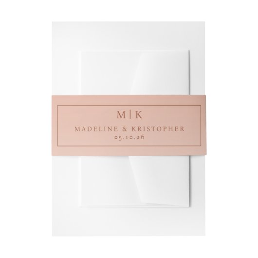 Elegante Perzik Minimalistische Monogram Uitnodigingen Wikkel (Voorkant Voorbeeld)