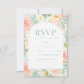 Elegante Perzik Mint Blauwgroen Bloemen Wedding RS RSVP Kaartje (Voorkant)