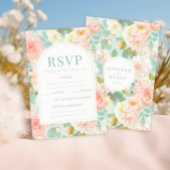 Elegante Perzik Mint Blauwgroen Bloemen Wedding RS RSVP Kaartje