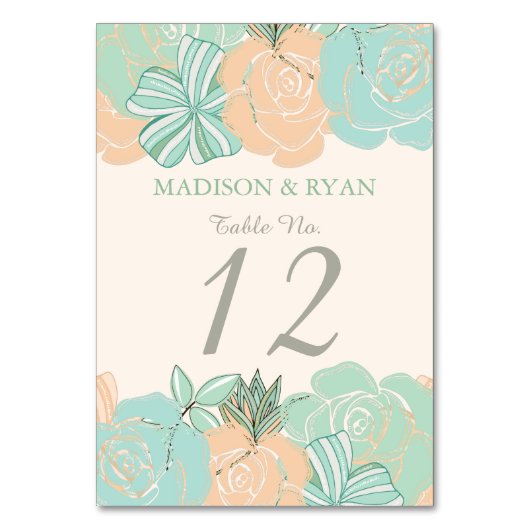 Elegante Perzik Mint Bloemen Aangepaste Bruiloft Kaart (Achterkant)