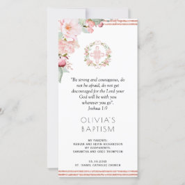 Elegante perzik, Mint Floral doop Bladwijzer gunst Bedankkaart