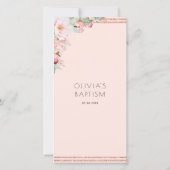 Elegante perzik, Mint Floral doop Bladwijzer gunst Bedankkaart (Achterkant)