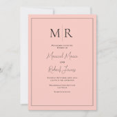 Elegante Perzik Monogram Moderne Trouwdag Kaart (Voorkant)