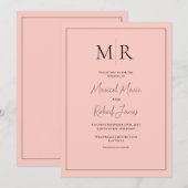 Elegante Perzik Monogram Moderne Trouwdag Kaart (Voorkant / Achterkant)