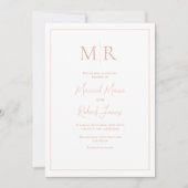 Elegante Perzik Monogram Moderne Trouwdag Kaart (Voorkant)