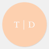 Elegante Perzik Monogram Moderne Trouwdag Ronde Sticker (Voorkant)