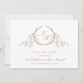 Elegante Perzik Monogram Trouw Calligrafie Save The Date (Voorkant)
