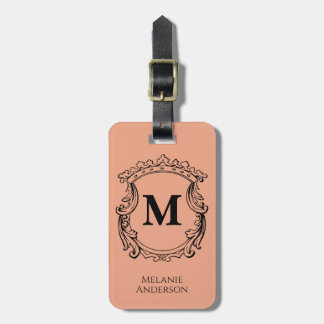 Elegante Perzik Monogram Wapenschild  Bagagelabel