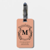 Elegante Perzik Monogram Wapenschild  Bagagelabel (Achterkant verticaal)