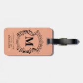 Elegante Perzik Monogram Wapenschild  Bagagelabel (Achterkant horizontaal)
