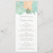 Elegante Perzik Munt Bloemen Bruiloft Menu (Voorkant)