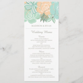 Elegante Perzik Munt Bloemen Bruiloft Menu