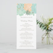 Elegante Perzik Munt Bloemen Bruiloft Menu (Staand voorkant)