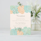 Elegante Perzik Munt Bloemen Bruiloft Receptie Informatiekaartje (Staand voorkant)