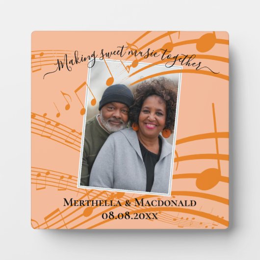 Elegante perzik muzieknoten koppel Valentijnsfoto Fotoplaat (Voorkant)