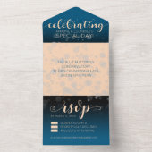 Elegante Perzik Oceanische Blauwe Bruiloft All In One Uitnodiging (Binnen)