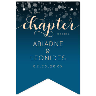 Elegante Perzik Oceanische Blauwe Huwelijks Een Ni Vlaggetjes