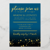 Elegante Perzik Oceanische Blauwe Trouw Een Nieuwe Folie Uitnodiging (Voorkant)