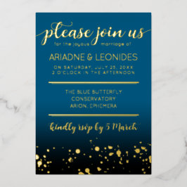 Elegante Perzik Oceanische Blauwe Trouw Een Nieuwe Folie Uitnodiging