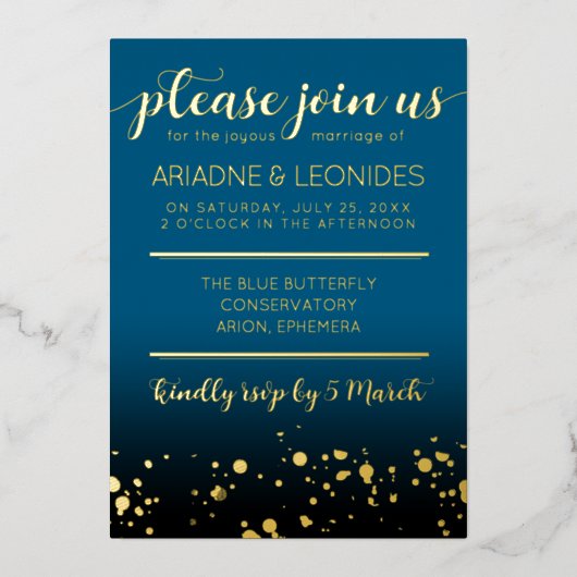 Elegante Perzik Oceanische Blauwe Trouw Een Nieuwe Folie Uitnodiging (Voorkant)