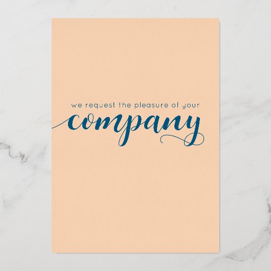 Elegante Perzik Oceanische Blauwe Trouw Een Nieuwe Folie Uitnodiging (Achterkant)