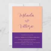 Elegante perzik Paarse bruiloft uitnodiging (Voorkant)