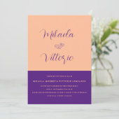 Elegante perzik Paarse bruiloft uitnodiging (Staand voorkant)