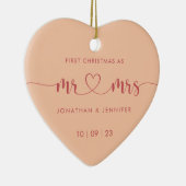 Elegante Perzik Passen getrouwd Trouwfoto Keramisch Ornament (Rechts)