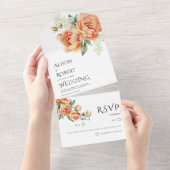 Elegante perzik pioen bloemen bruiloft all in one uitnodiging (Afscheurbaar)