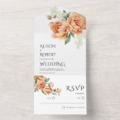 Elegante perzik pioen bloemen bruiloft all in one uitnodiging (Binnen)