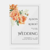 Elegante perzik pioen bloemen bruiloft WELKOM Acryl Bord (Voorkant)