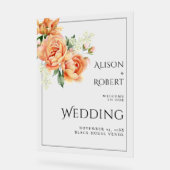 Elegante perzik pioen bloemen bruiloft WELKOM Acryl Bord (Hoek)