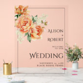 Elegante perzik pioen bloemen bruiloft WELKOM Acryl Bord (Huwelijk)